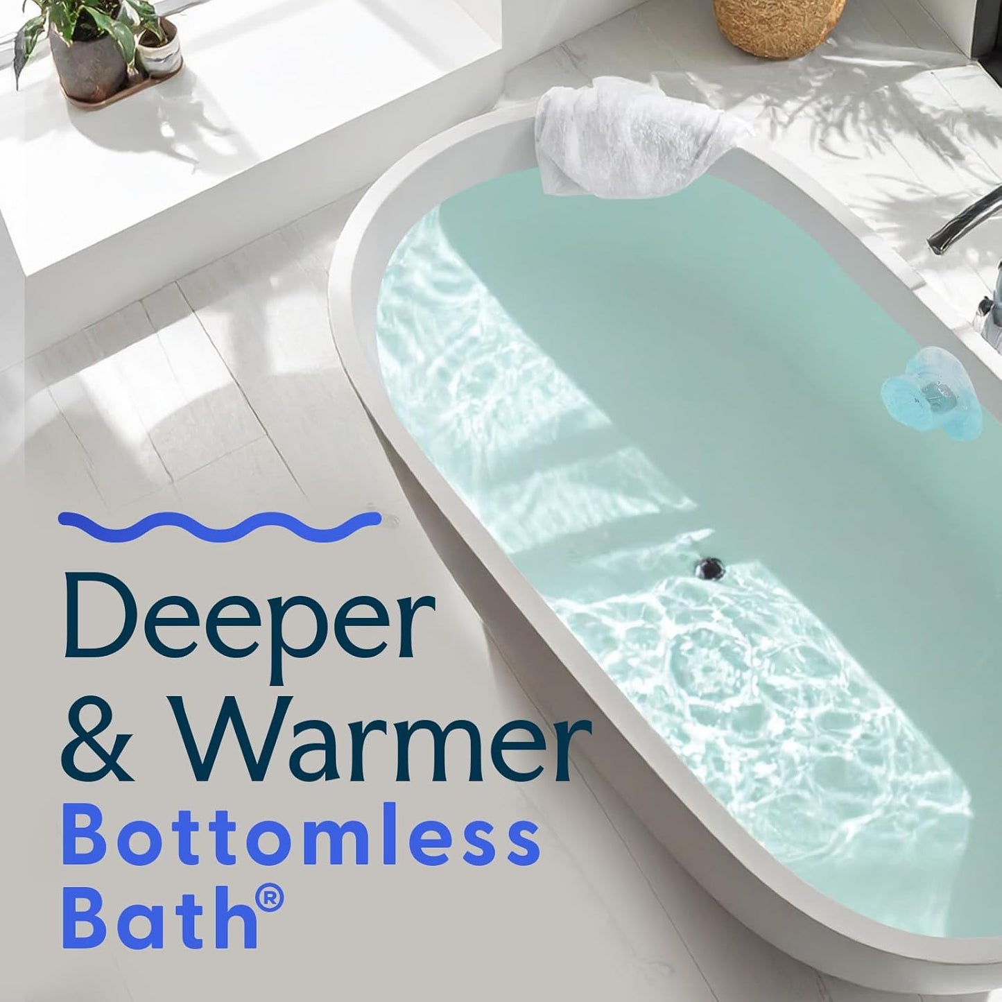 SlipX Solutions Bottomless Bath, Essential Overflow Drain Cover for Bathtub, Best Bath Accessories for Women, Adds Inches of Water to Your Tub for Deeper Soak, 4" Diameter, Clear