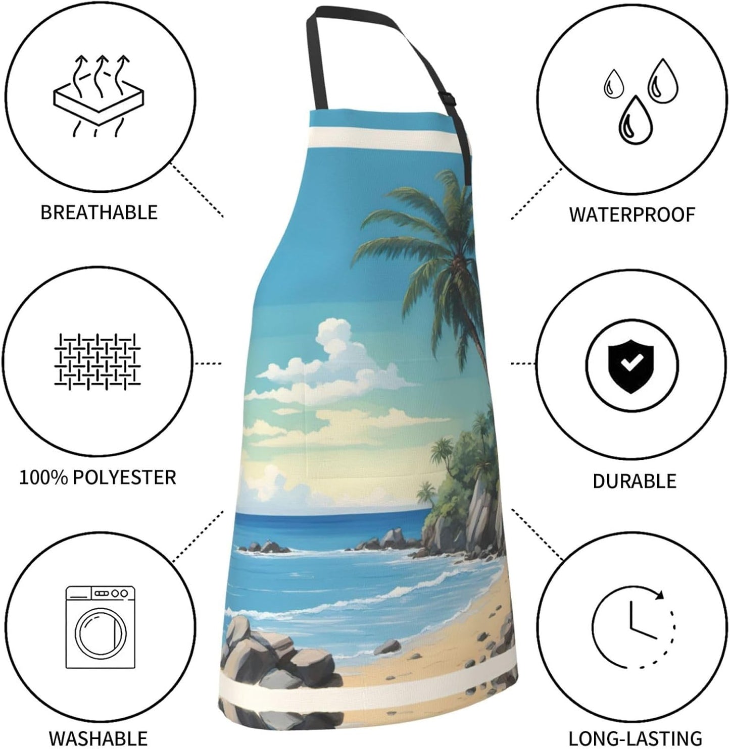 Palm Tree Rocky Shore print Waterproof chef's apron with pocket apron for kitchen cooking baking barbecue and gardening