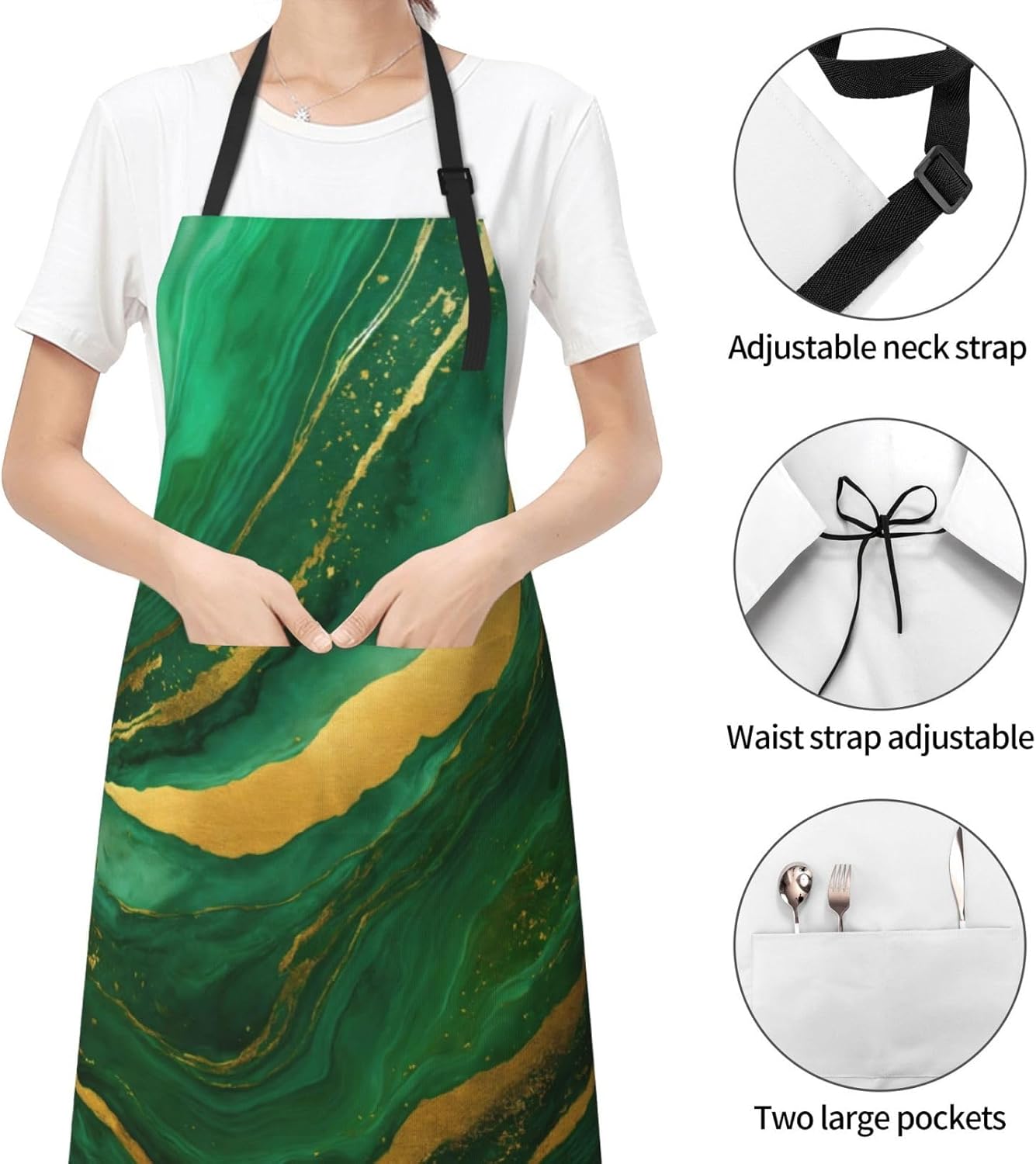 black and gold geometric Print Laundry apron 28x33 In Waterproof Kitchen Apron with Pockets for Cooking Baking
