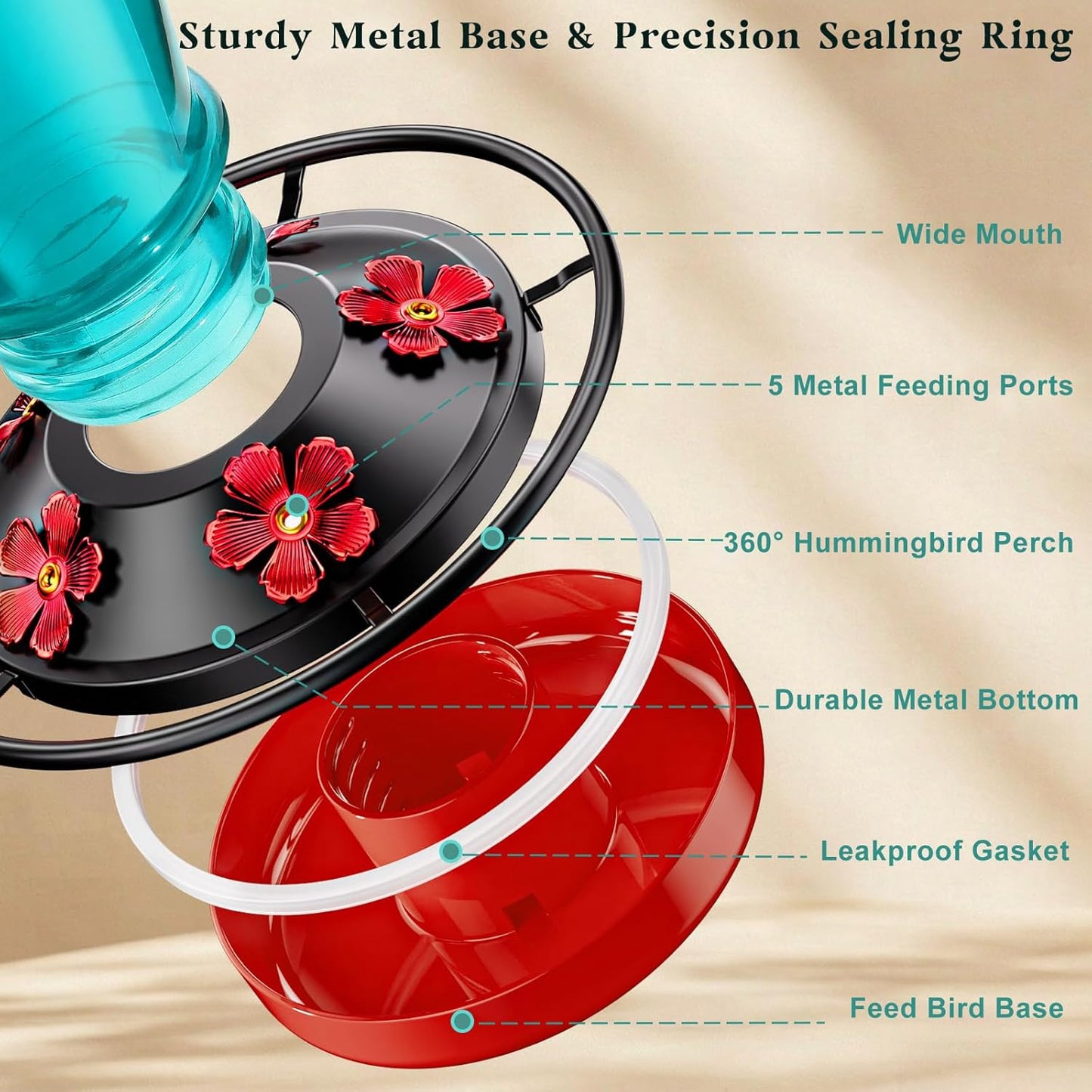 Hummingbird Feeder for Outdoors Hanging, Heavy-Duty Thick Glass Bird F