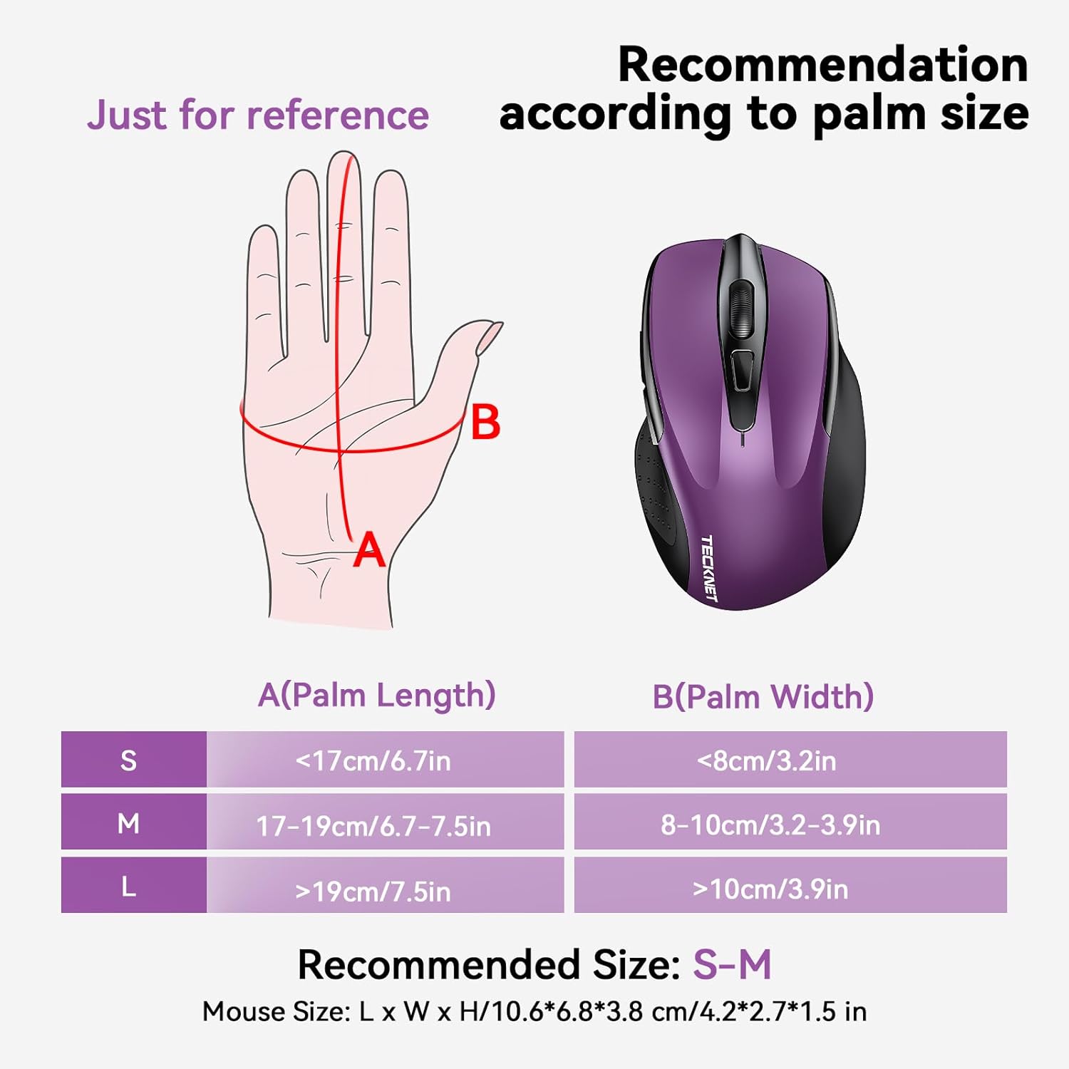 TECKNET Wireless Mouse, 2.4G Ergonomic Optical Mouse, Computer Mouse f