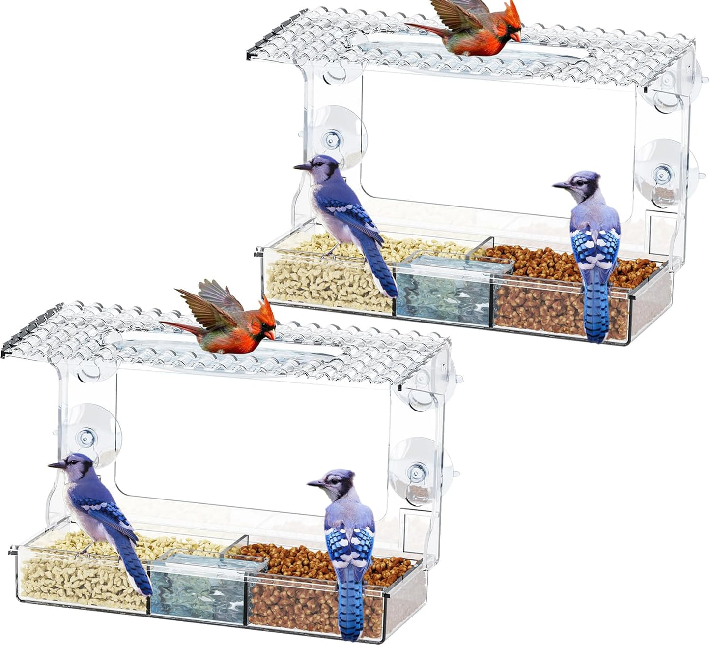 2 Pack Window Bird Feeders with Strong Suction Cups, Window Mounted Hummingbird Feeder, Clear Bird Feeders for Window Viewing
