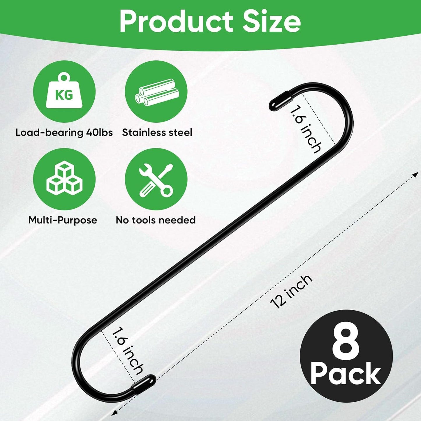 HiGift 8 Pack 12 Inch Long S Hooks for Hanging Plants, Large Plant Hoo