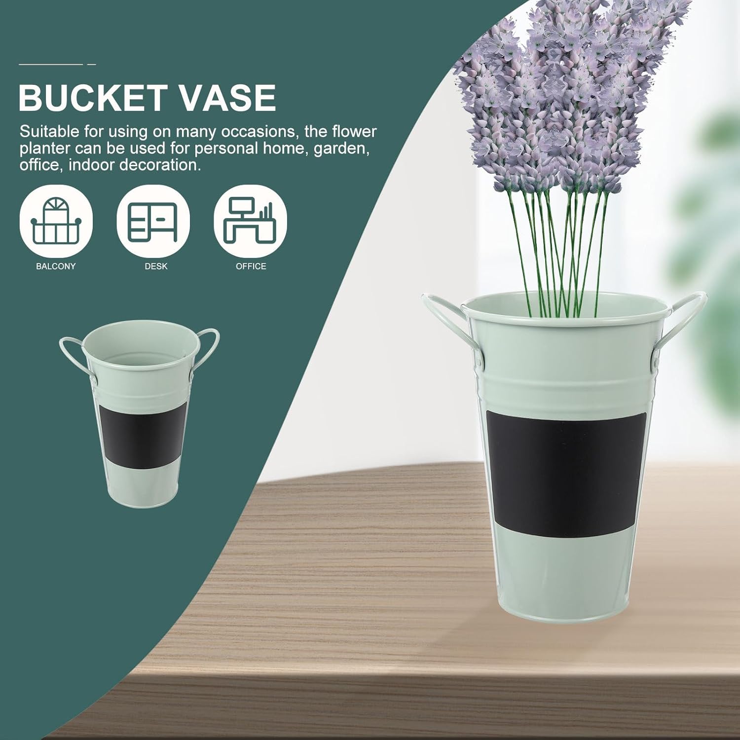Milisten Iron Flower Pot with Small Chalkboard Light Blue Retro Garden