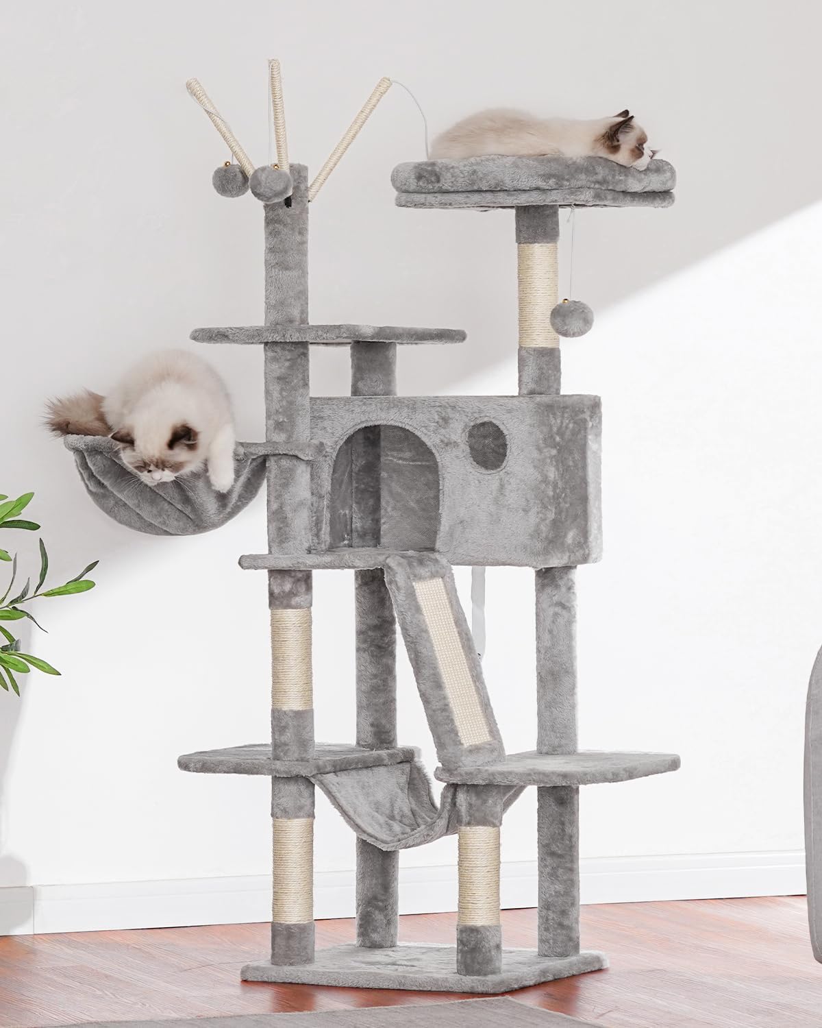 Hey-brother Cat Tree, 53 inch Cat Tower for Indoor Cats, Cat House wit