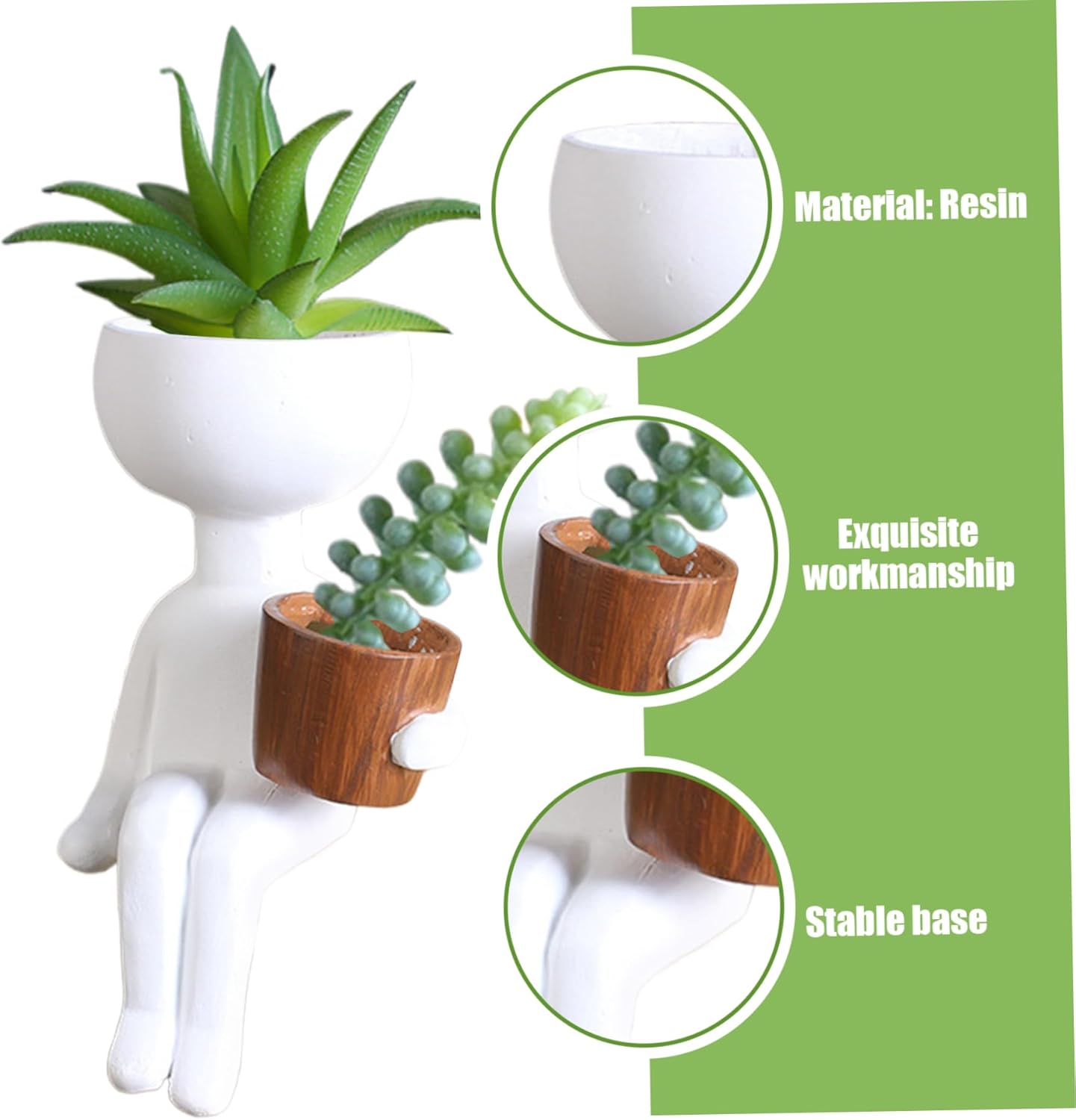 Face Planter, Resin Head for Indoor Plants Small Pots Waterproof Resin