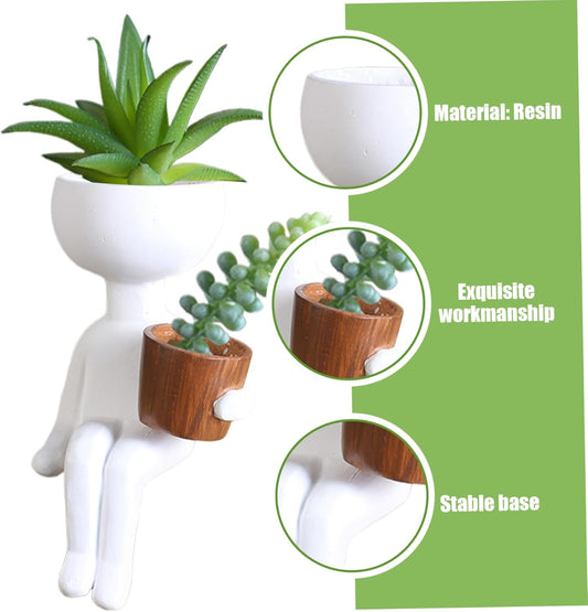 Face Planter, Resin Head for Indoor Plants Small Pots Waterproof Resin