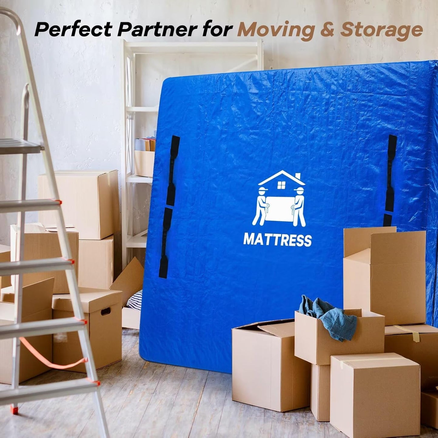 Mattress Bags for Moving, BETU Mattress Protector Waterproof Mattress Cover King Size Storage Bags with 8 Heavy-Duty Handles and Zipper for Bed Extra Thick Large Reusable (82"x79"x15" Blue)