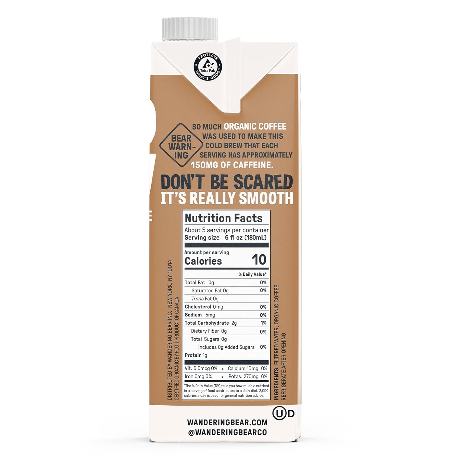 Wandering Bear Straight Black Organic Cold Brew Coffee - Extra Strong,