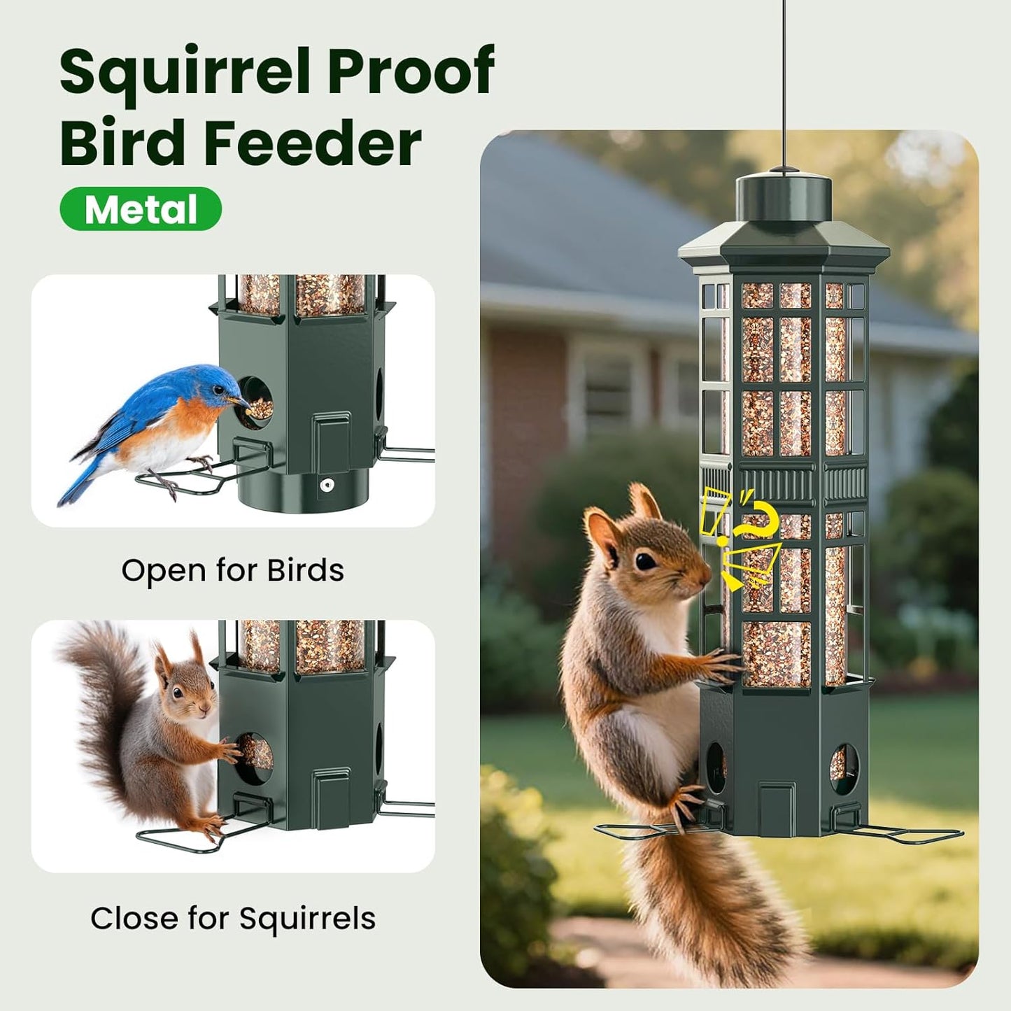 Squirrel Proof Bird Feeder for Outdoors, Gravity Spring Hanging Metal 
