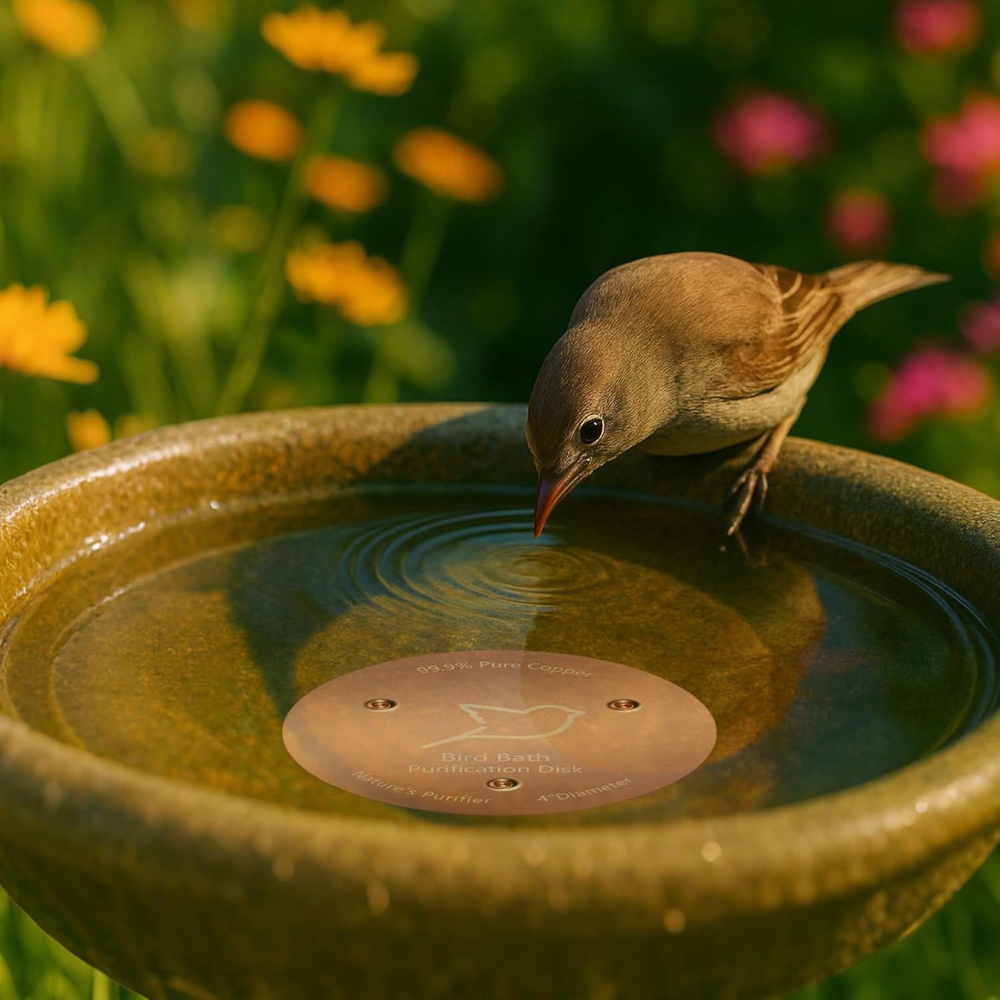 2PCS Bird Bath Copper Disk,1mm Thick Reinforced 99.99% Pure Copper Disc with Triple-Point Support,Bird Bath Accessories for Outside Birdbaths Bowls Physical Safe Water Cleaner for All-Season Use