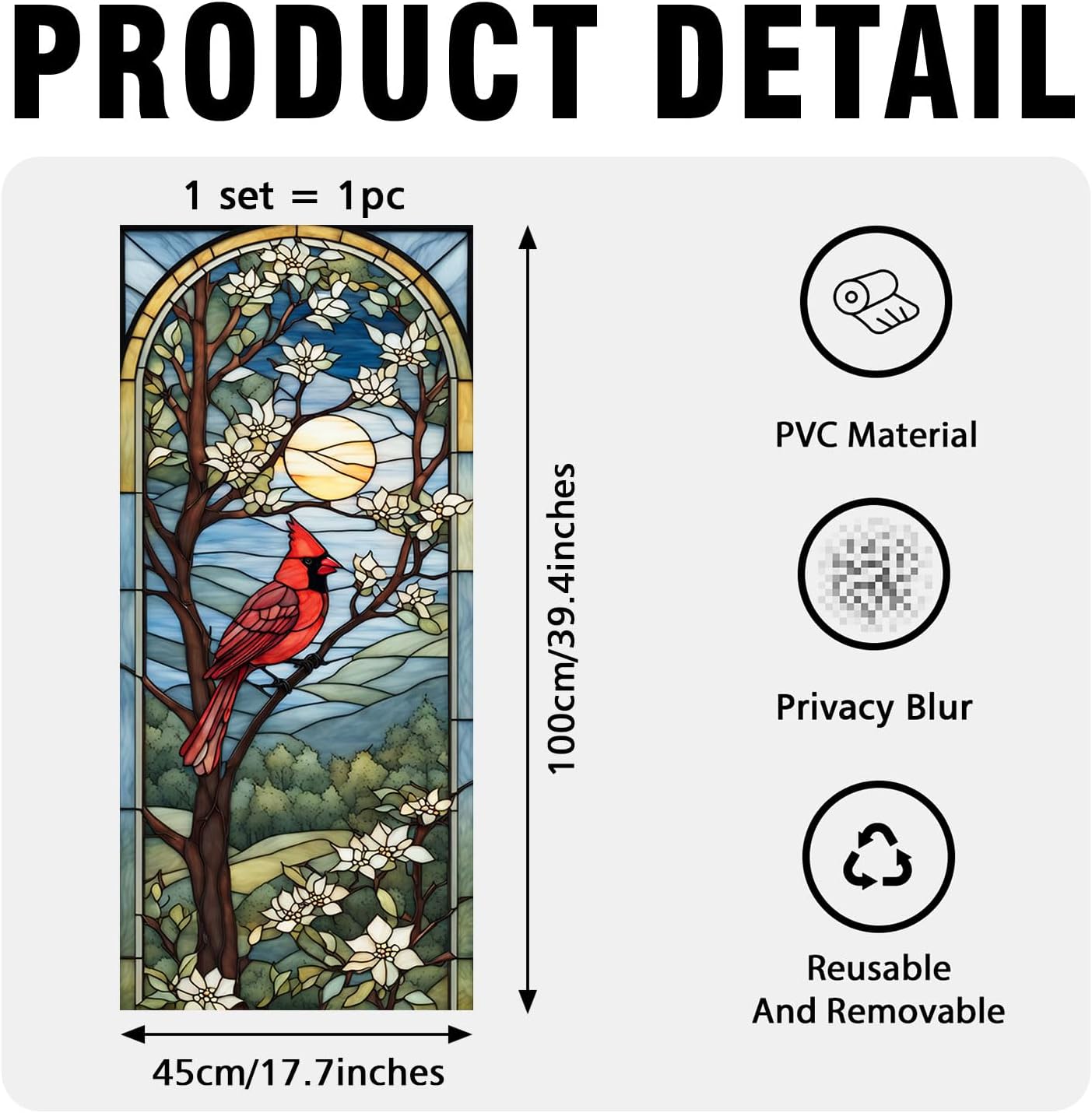 Decorative Cardinal Stained Glass Window Film, Cardinal Stained Glass 