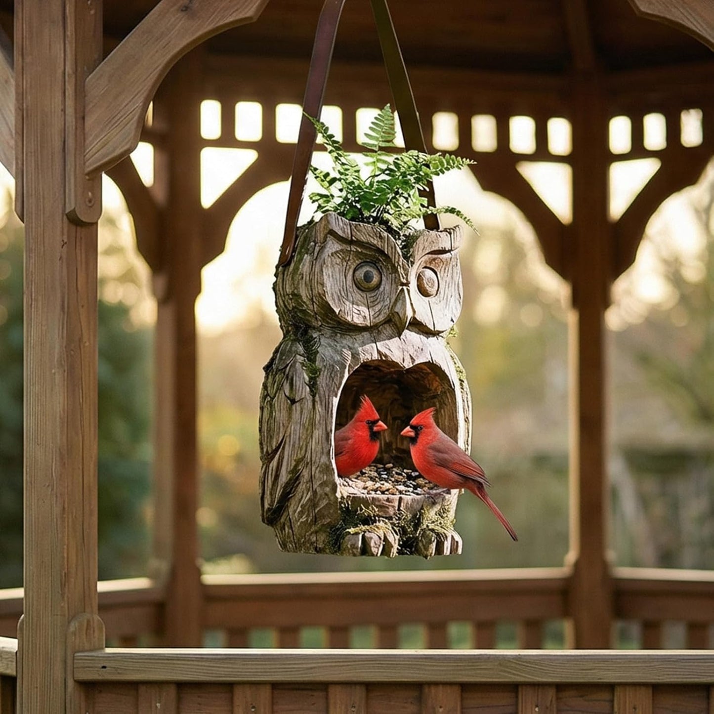 Creative Resin Owl Bird Feeder for Outdoors, Hand-Painted Weather-Resistant Garden Decor, Large Capacity for Wild Birds, Easy to Refill