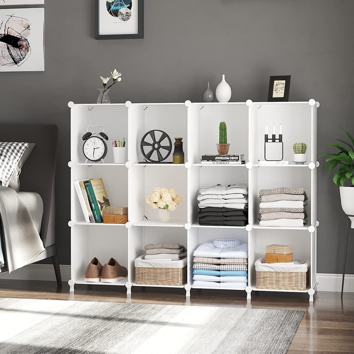 AWTATOS Cube Storage Organizer Storage 12 Cube Bookshelf DIY Plastic C