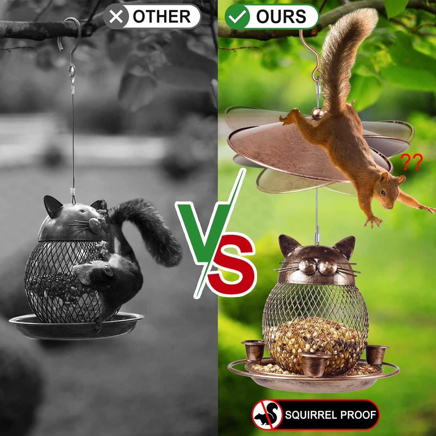 LBTING Bird Feeder for Outdoor, Squirrel Proof Metal Wild Bird Feeder Decoration for Hanging Outside Garden Yard, Cute Cat-Shaped