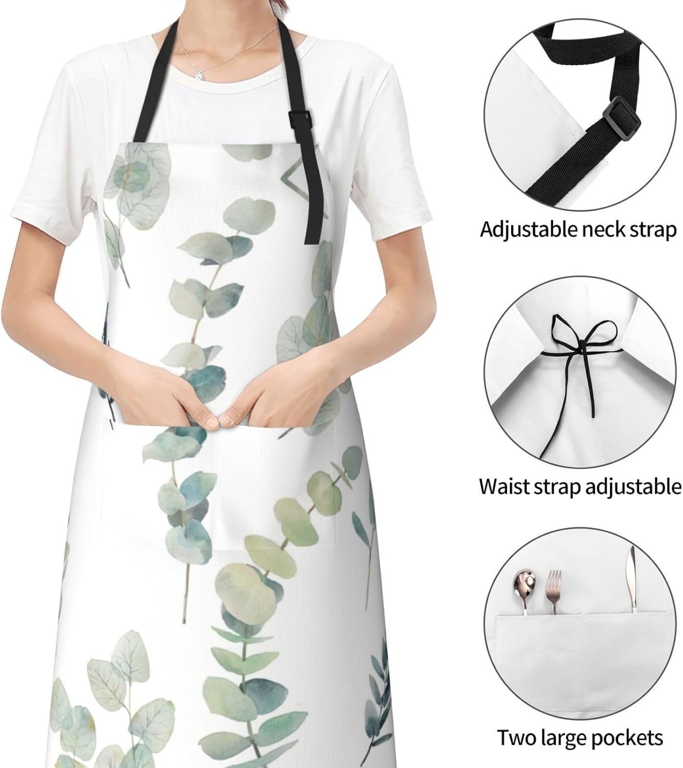 Eucalyptus Leaves print Waterproof apron with pocket adjustable cooking apron for adult kitchen bibs to bake