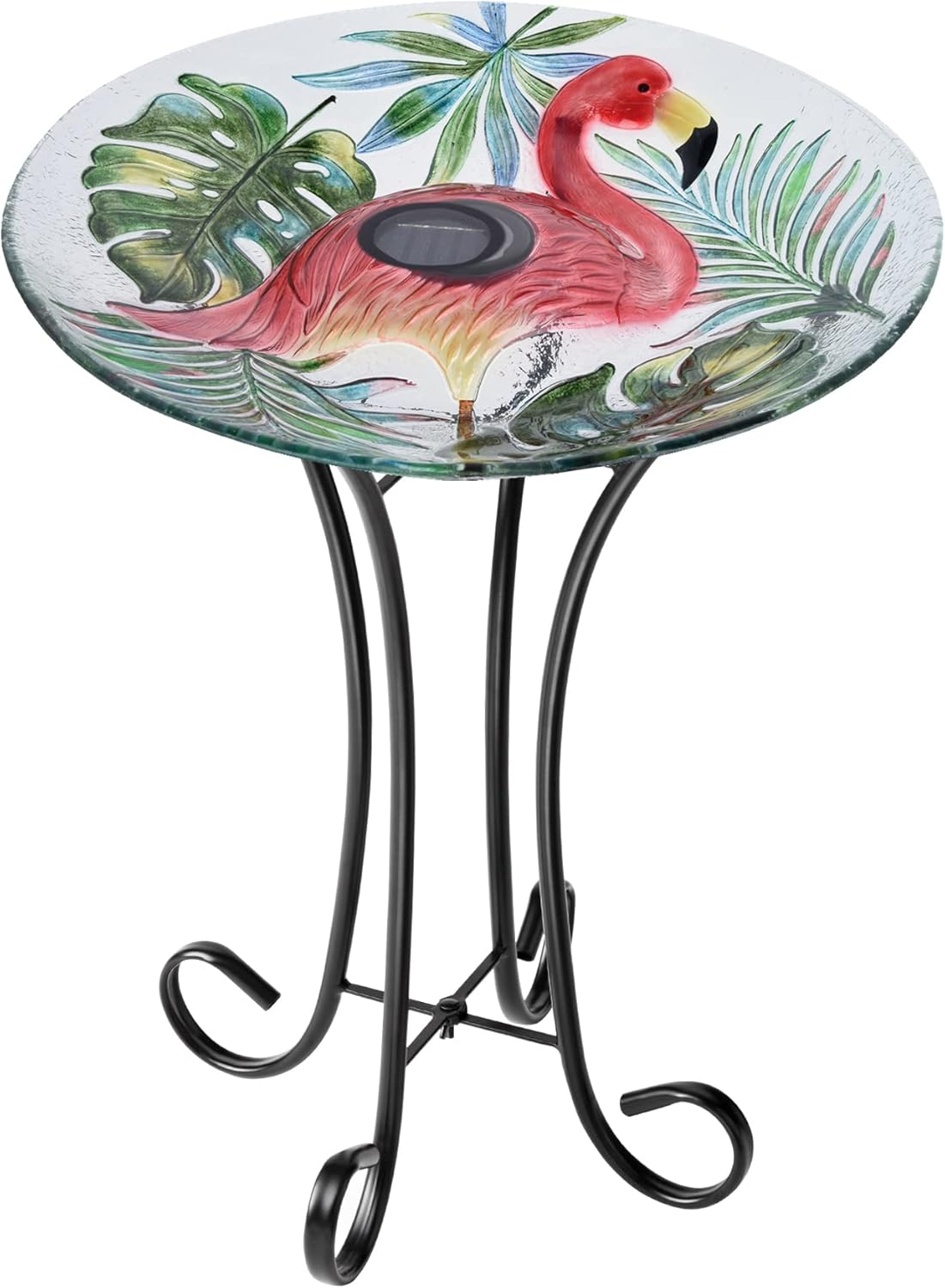 Hi Line Gift Ltd. Solar LED Verdant Glass Bird Bath with Stand - Flamingo