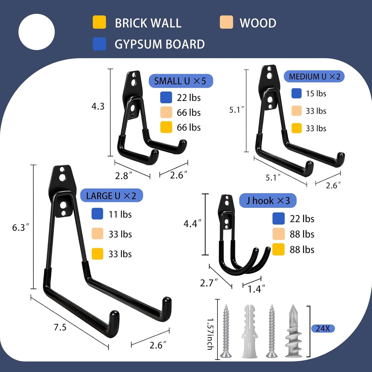 Garage Hooks Heavy Duty, 12 Pack Anti-Slip Coating Garage Wall Storage Hooks for Hanging Bike, Ladder, Garden Tools