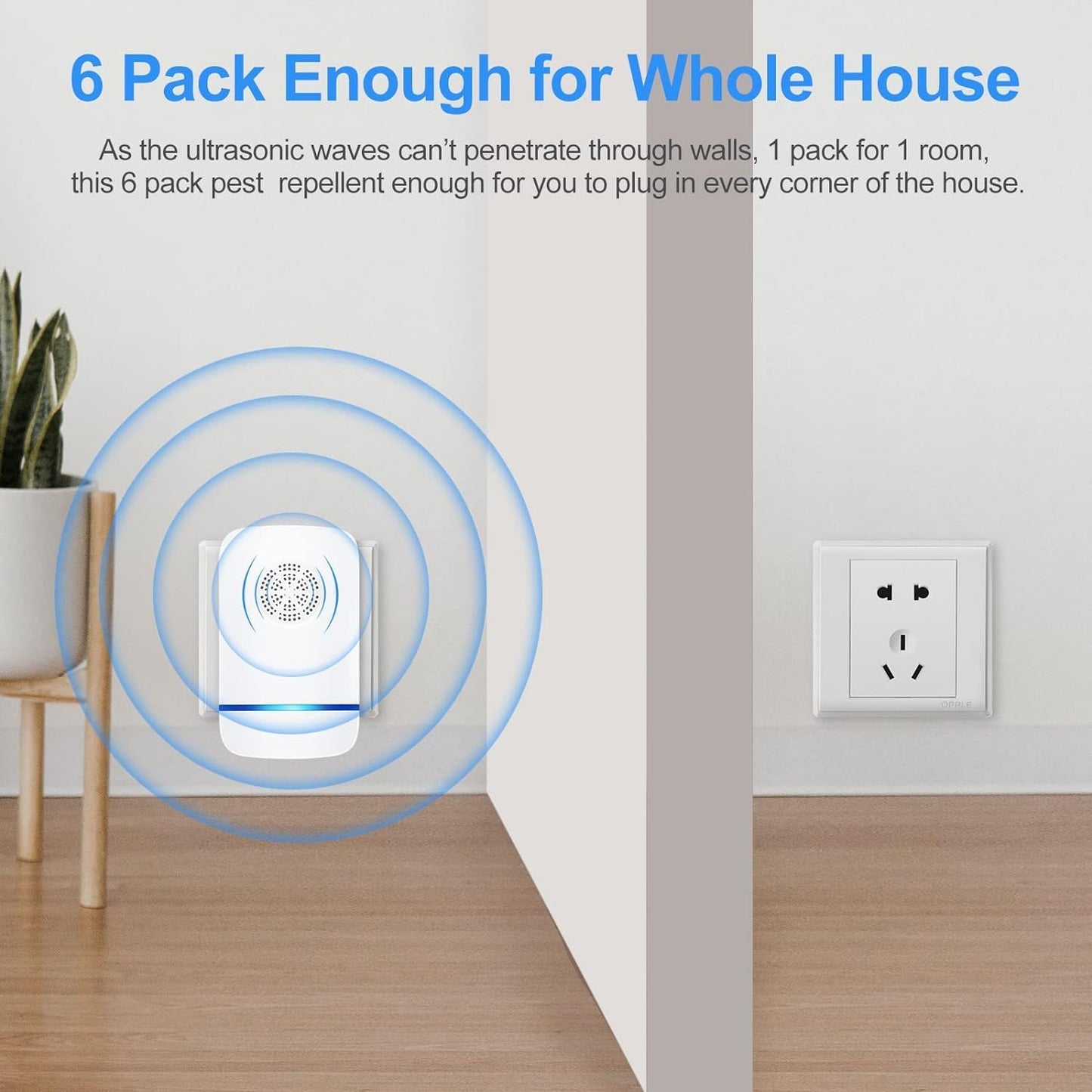 Ultrasonic Pest Repeller 6 Packs, Pest Repellent Ultrasonic Plug in In