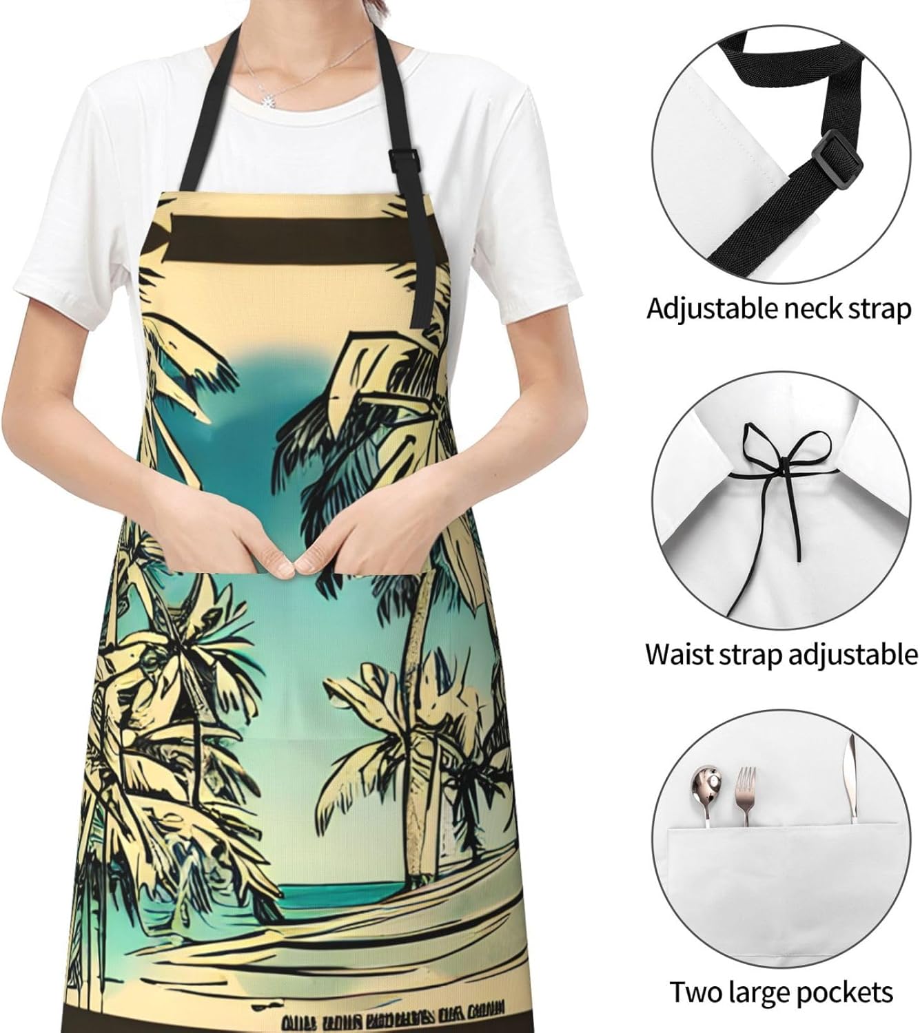 Sketch Hawaii print Waterproof chef's apron with pocket apron for kitchen cooking baking barbecue and gardening