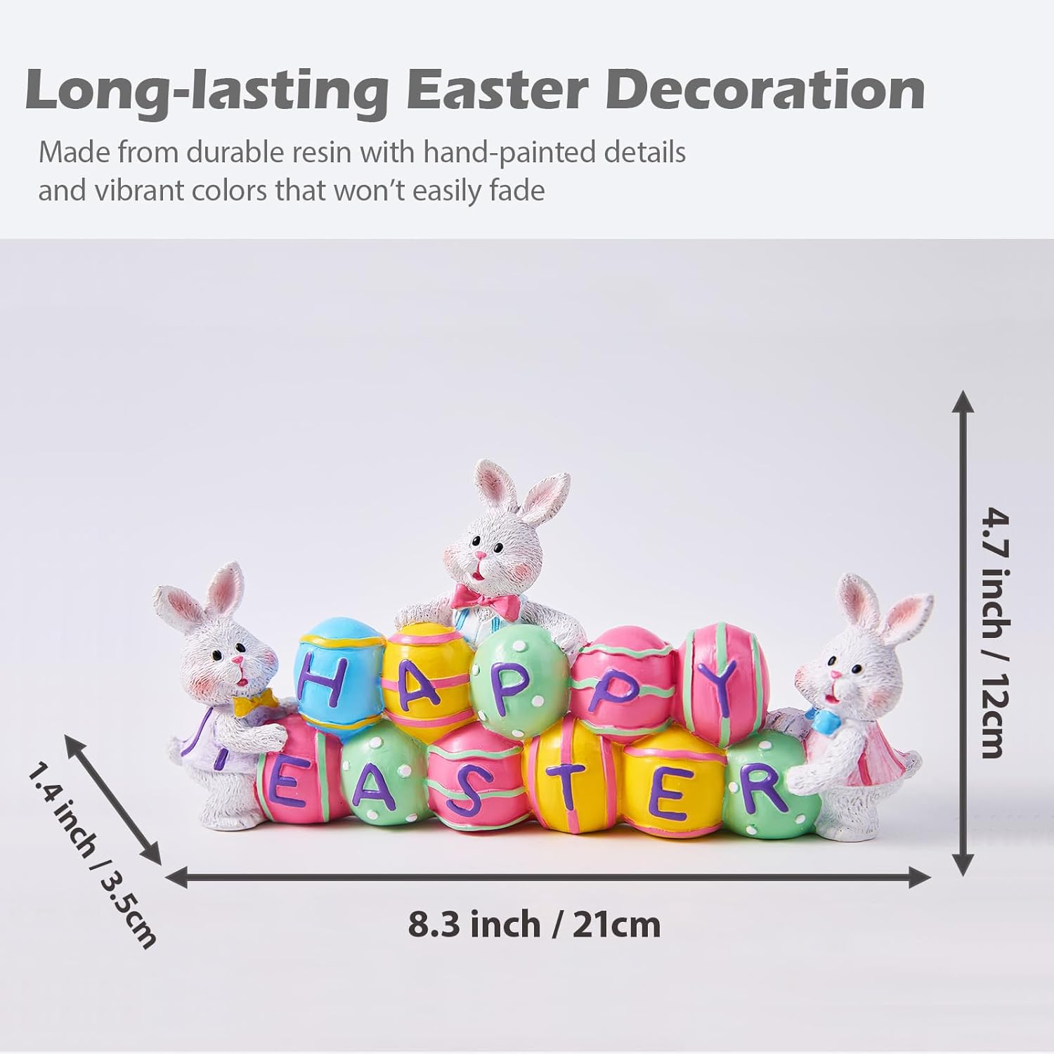 3 Bunny Holding Eggs and Happy Easter Decorations, Resin Easter Bunny 
