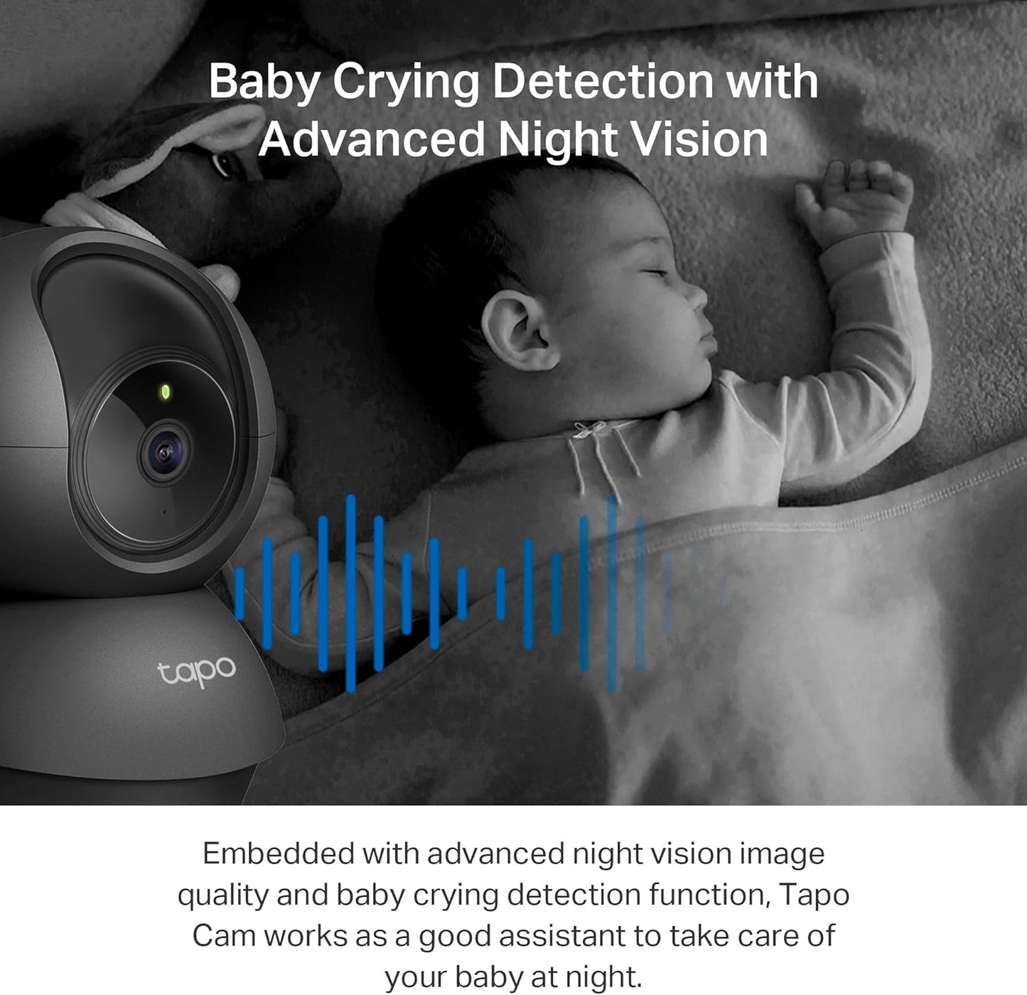 Tapo 2K Indoor Pan/Tilt Wired Security Camera - Works as a Baby Monito
