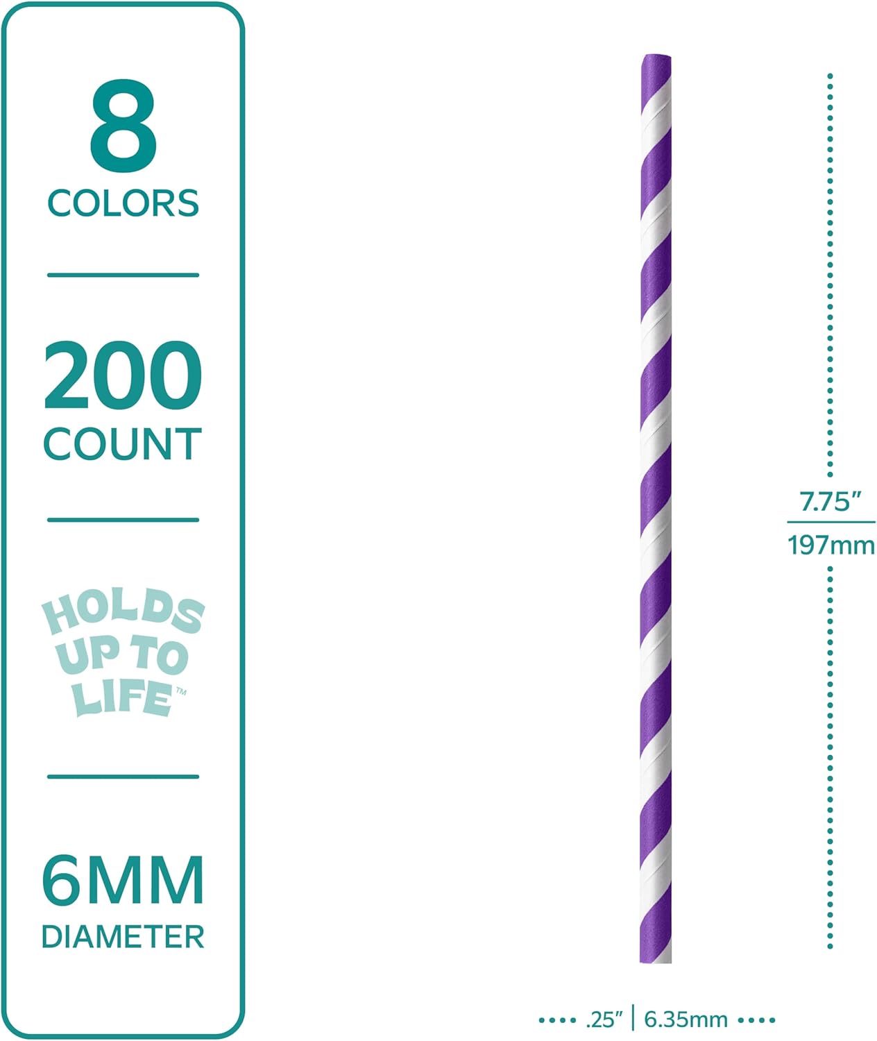 GUSTO [200 Pack] Striped Paper Drinking Straws – Sturdy & Non-Soggy – 100% Biodegradable, Food-Safe Ink, and Multi-Layered for Long-Lasting Use – Vibrant Assorted Colors (Formerly Comfy Package)