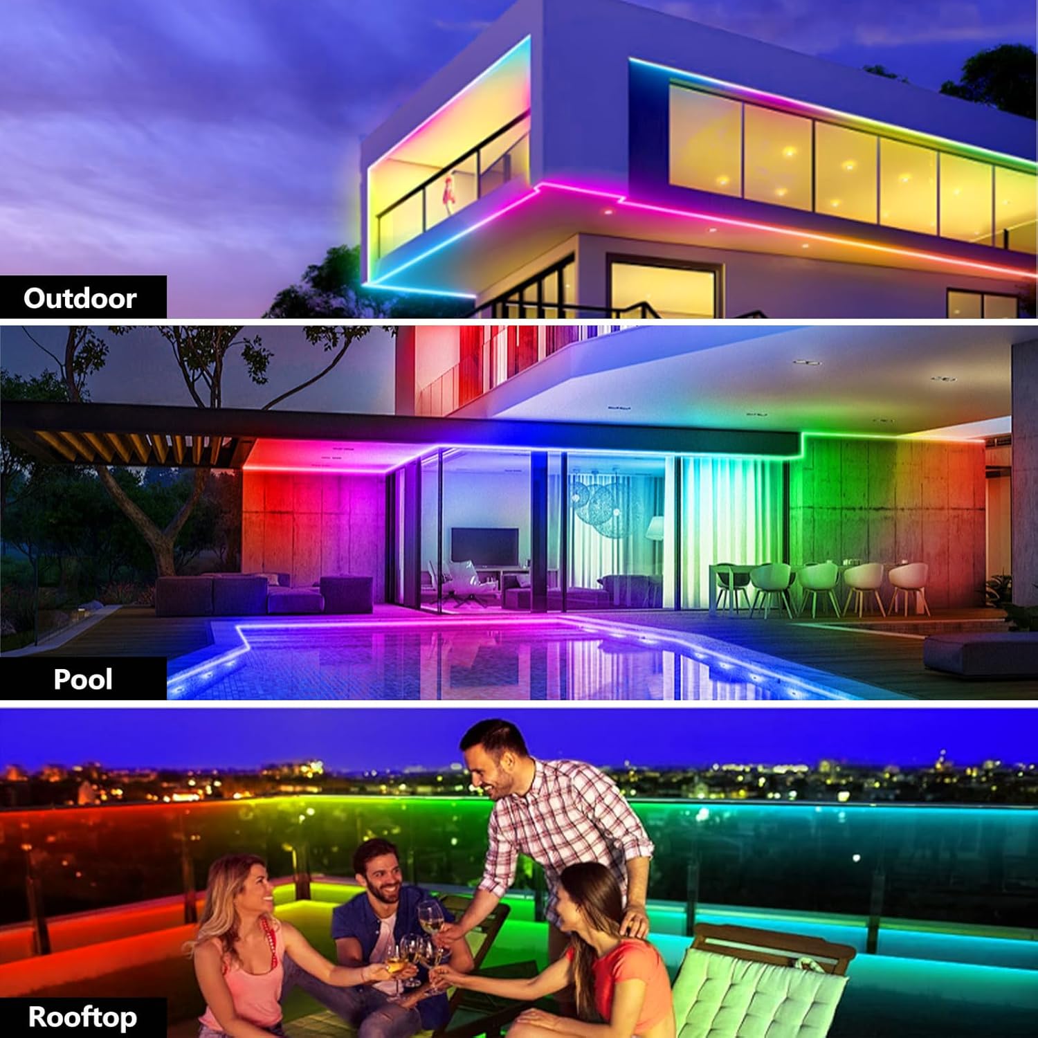 65.6FT Outdoor LED Strip Light Waterproof,IP68 Outside RGB+IC Light St
