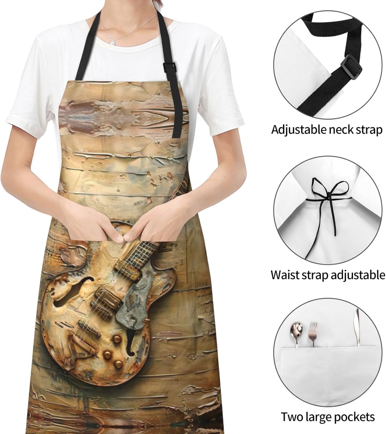 Nice Guitar print Waterproof chef's apron with pocket apron for kitchen cooking baking barbecue and gardening