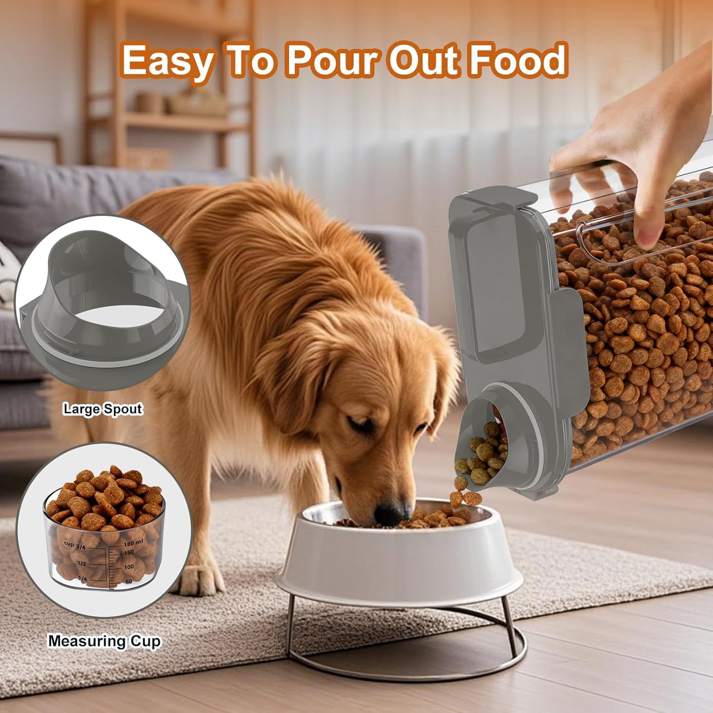 Dog Cat Food Storage Container, 5-7Lbs Pet Food Containers, Airtight Cat Food Container with Portable Handle & Measuring Cup, Small Animal Dry Food Dispenser for Dogs, Cats and Birds Grey