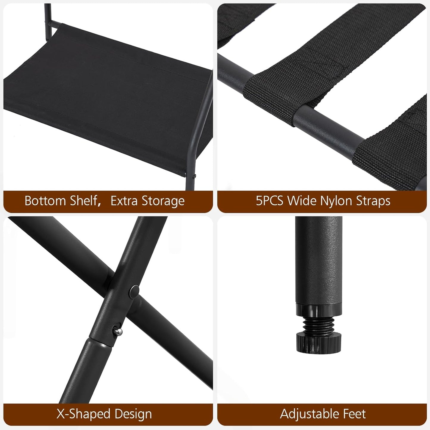 AMHANCIBLE Luggage Rack, Set of 2, Foldable Suitcase Stands for Guest Room, Metal Luggage Holder with Storage Shelf for Bedroom, Hotel, Easy Assemble, Black HLR02BK