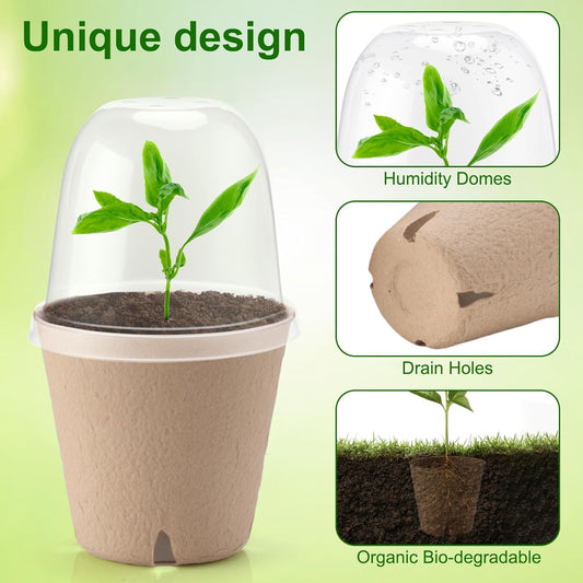 50 Set 3.15 Inch Peat Pots Plant Starters for Seedling with Humidity D