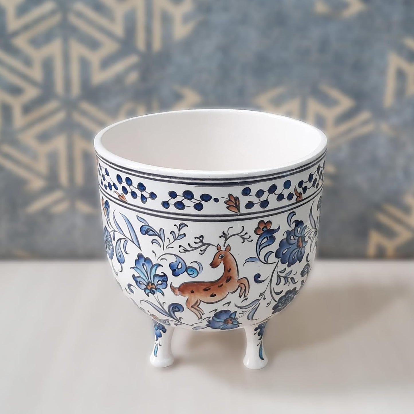 Handmade and Hand-Decorated Planter Pot, Chinoiserie Pot, Blue and White Pot