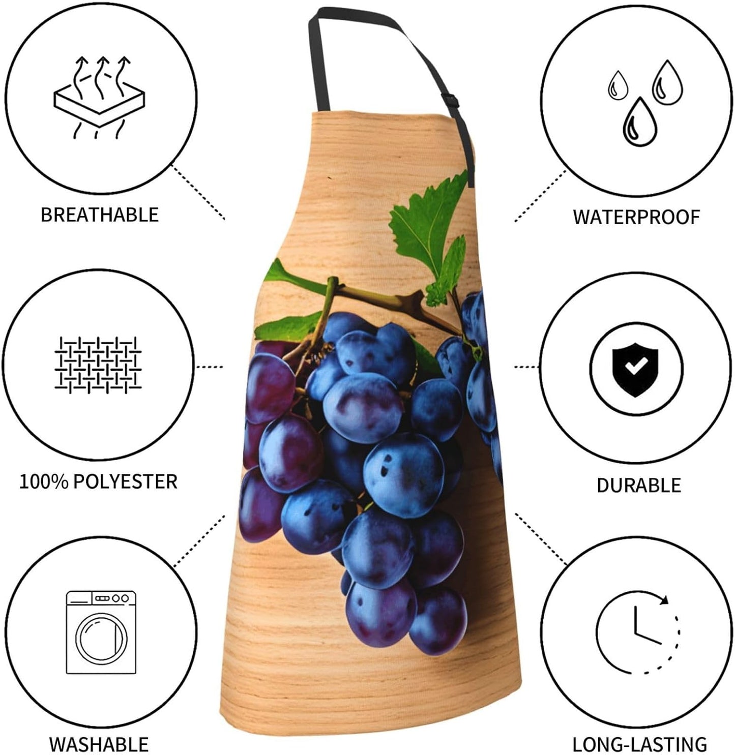 YANYU Grape pattern Print 28x33 In Kitchen Apron Stylish Chef Apron with Pockets for Cooking Baking Painting