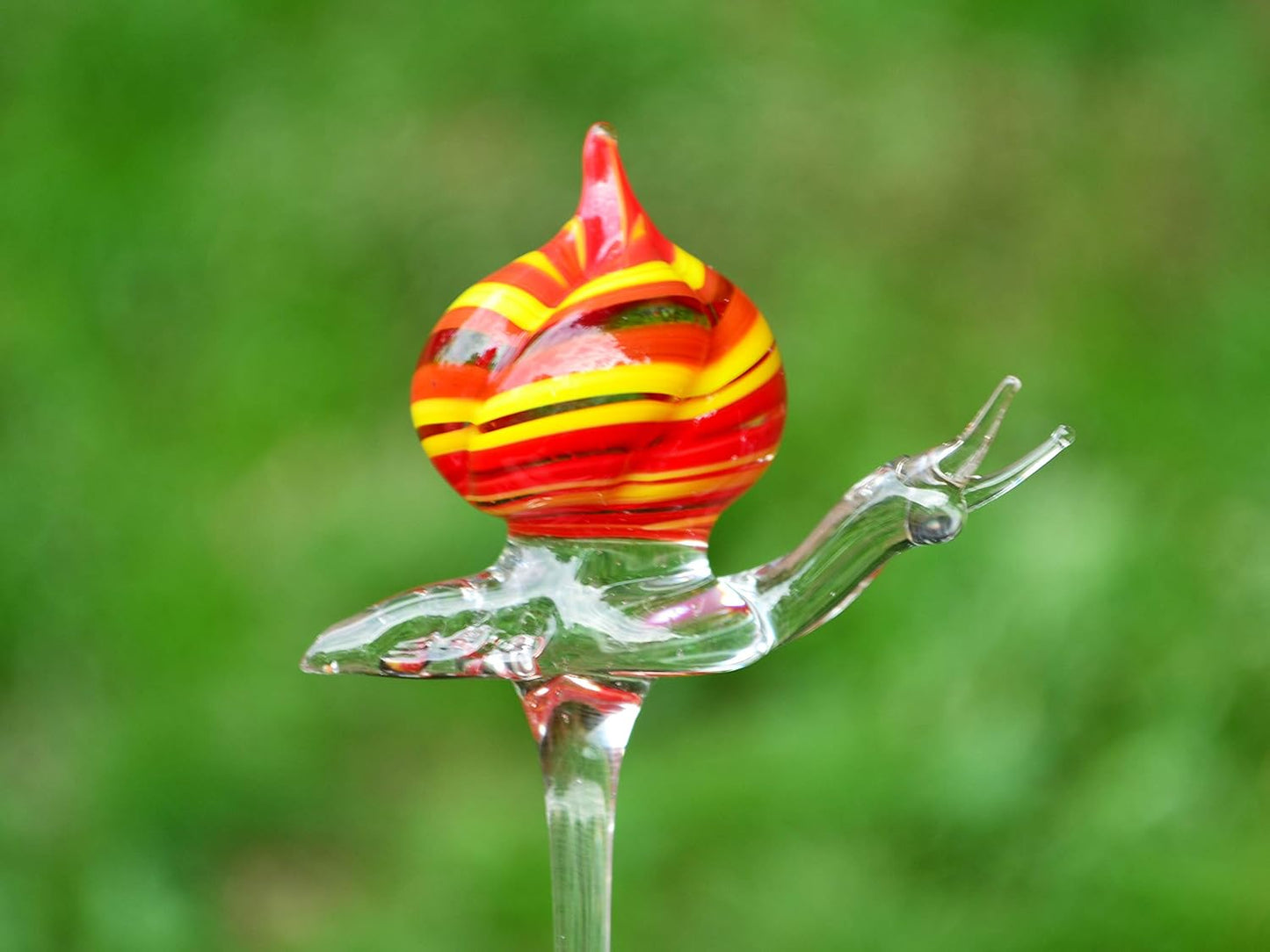Glass Snail Plant Stake Figurine – Hand-Blown Murano Style Miniature – Art Glass Snail for Flower Pots & Planters – Garden & Terrarium Decoration for Plant Lovers