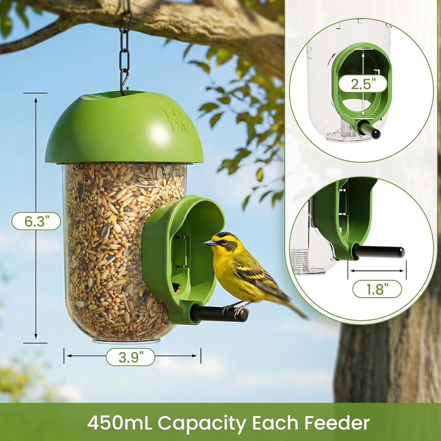 LONA Bird Feeders for Outdoors 2 Pack, Tube Birds Feeder Weatherproof with Multiple Hanging Methods, Wild Feeding Silo for Outside, 1 Port