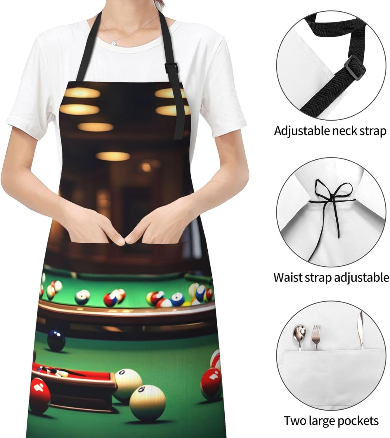 Billiard print Waterproof apron with pocket adjustable cooking apron for adult kitchen bibs to bake