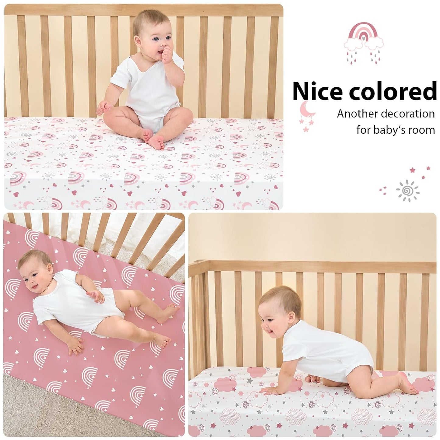 Baby Crib Sheets Girl, 3 Pack Toddler Bed Sheets Fitted for 52”x28” St