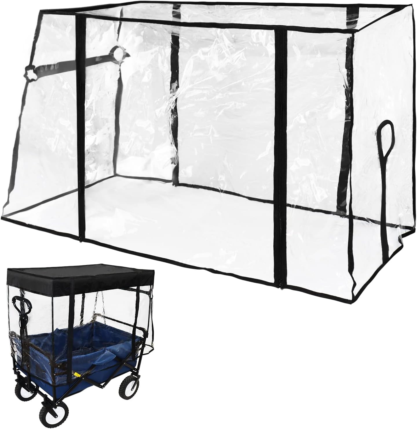 Rain Cover for Wagon, Push-Pull Rain Cover, Folding Caravan Canopy Accessories Suitable for Outdoor Camping Picnic Waterproof Transparent EVA Cover (Suitable for Half-Folded Wagon)