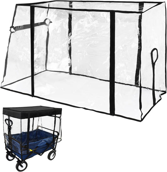 Rain Cover for Wagon, Push-Pull Rain Cover, Folding Caravan Canopy Accessories Suitable for Outdoor Camping Picnic Waterproof Transparent EVA Cover (Suitable for Half-Folded Wagon)