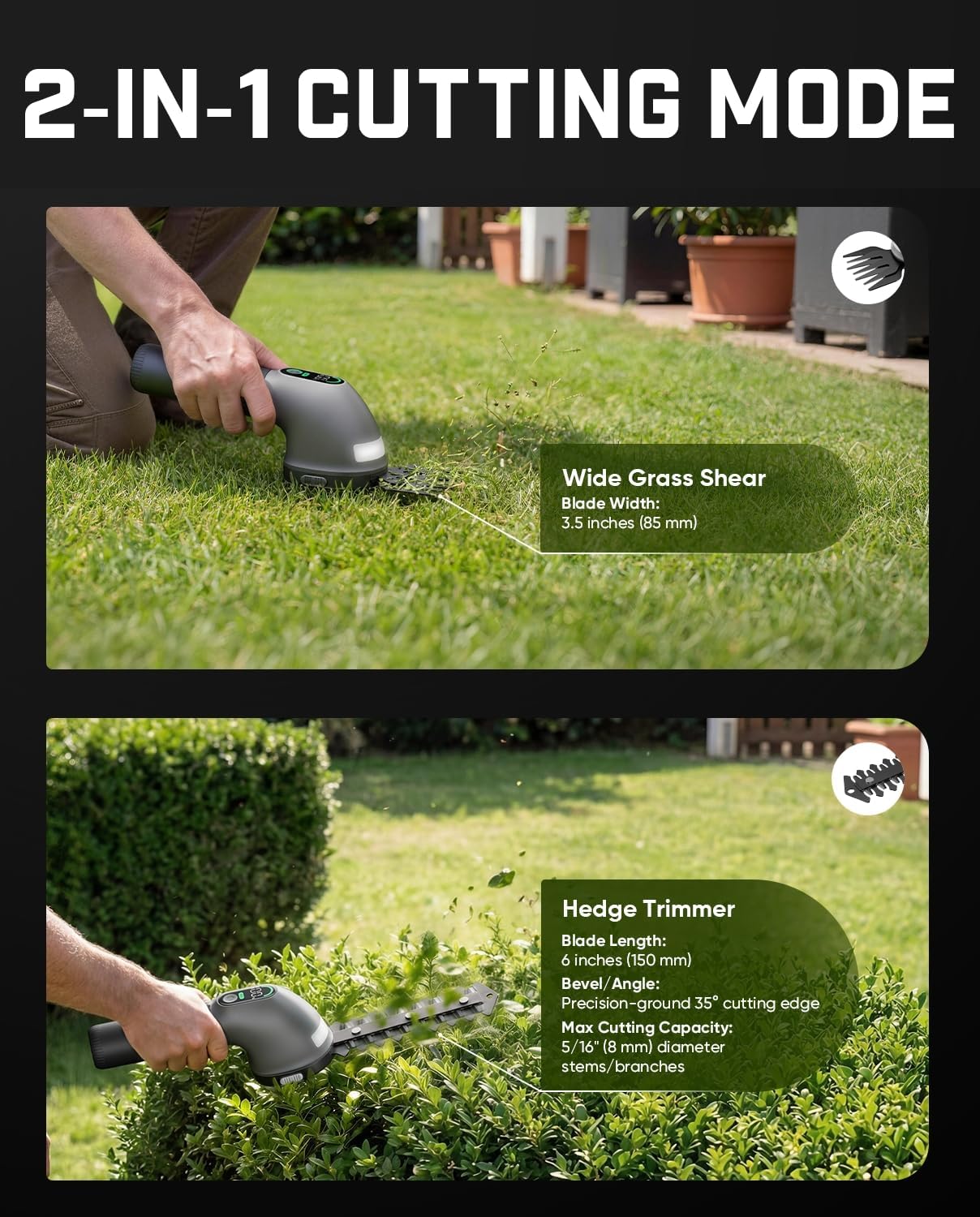 Fanttik Z10 Pro Cordless Hedge Trimmer, 6” Shurbbery Trimmer & 3.5” Gr