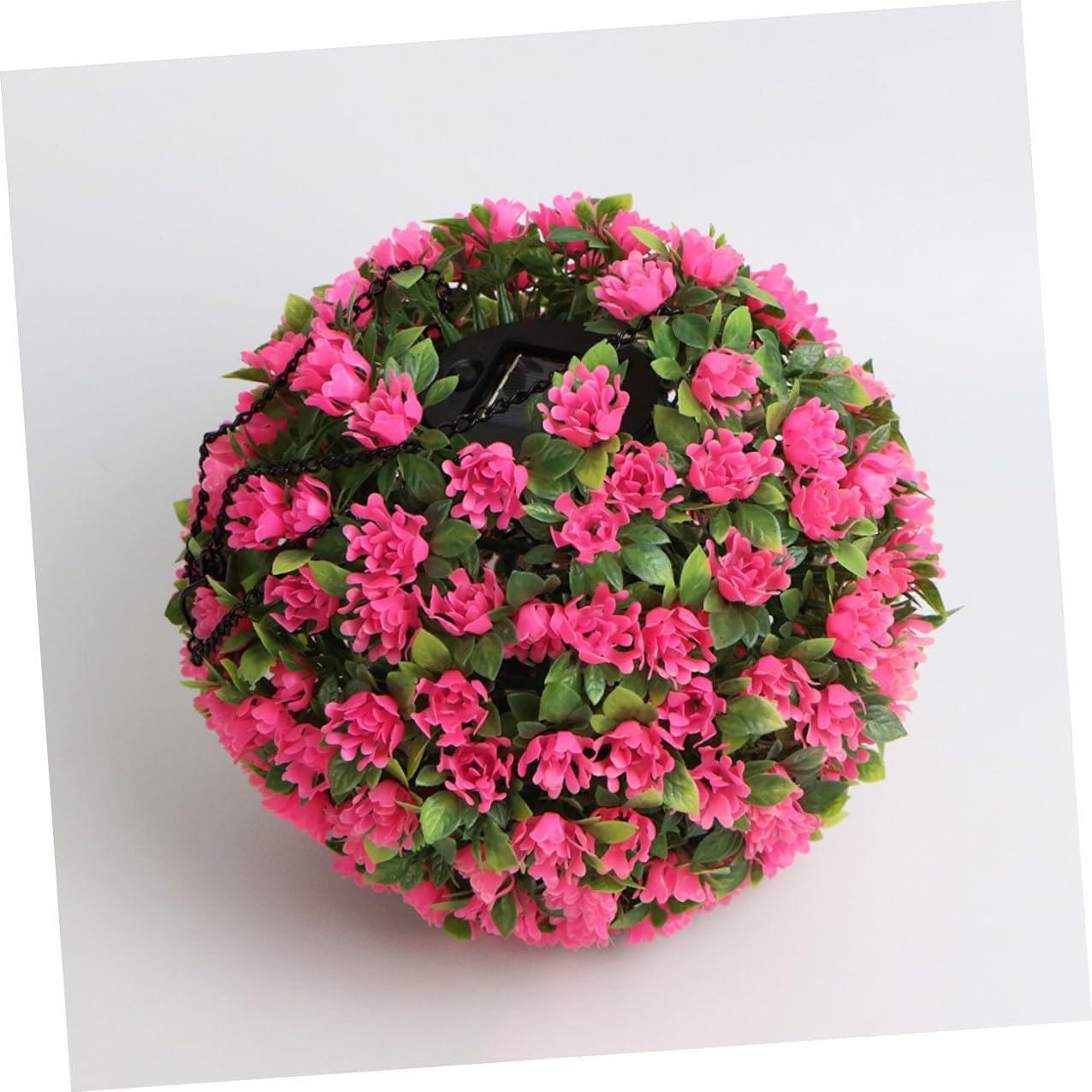 BESTOYARD Pink Flower Solar LED Hanging Topiary Ball, Artificial Grass Sphere with Solar Light for Outdoor Garden and Wedding Décor