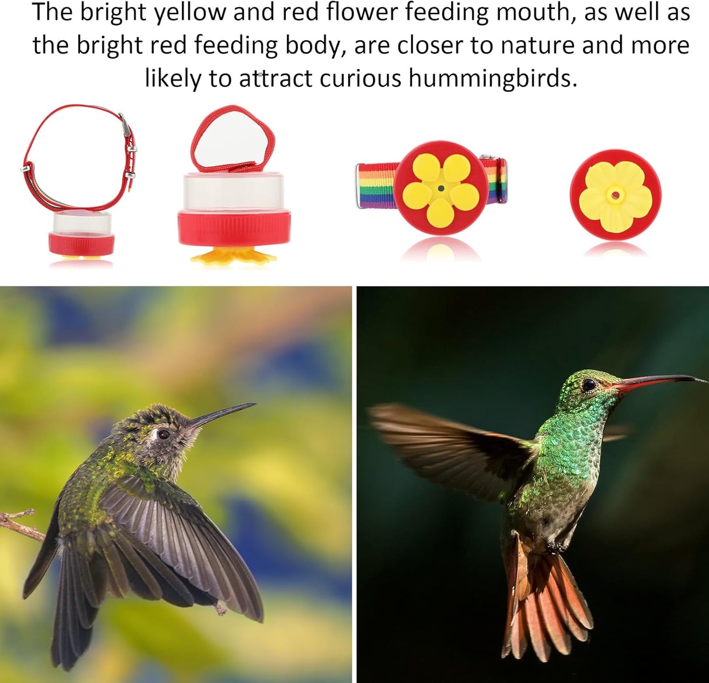 4-Pack Mini Hummingbird Ring Feeders, Hummingbird Wrist Feeder with Adjustable Strap & Cleaning Brush, Ideal for Outdoor Window Bird Watching for Nature Enthusiasts