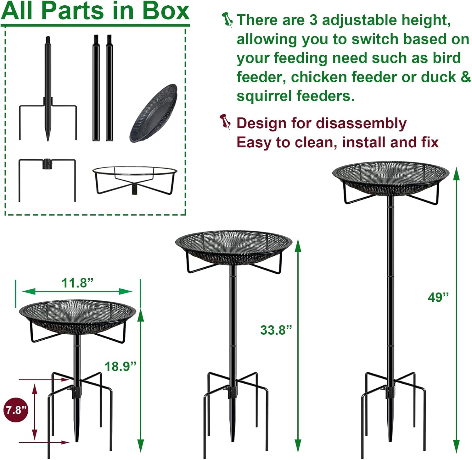 Standing Bird Feeder Tray,11.8" Stainless Steel Large Platform Bird Fe