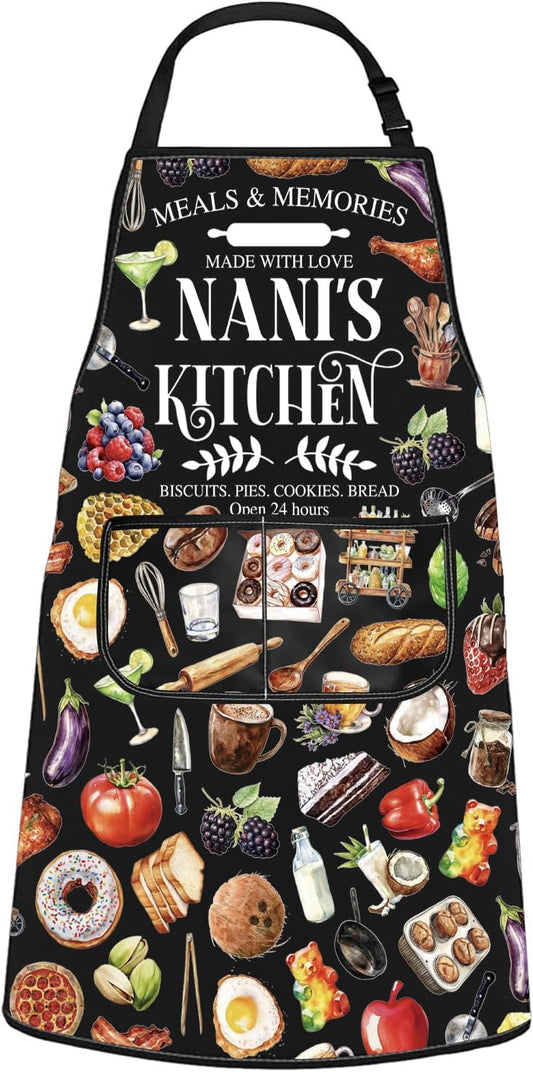 WCGXKO Nani’s Kitchen Apron Grandmother Birthday Gift Best Nani Ever Merch Mother’s Day Gift for Grandma