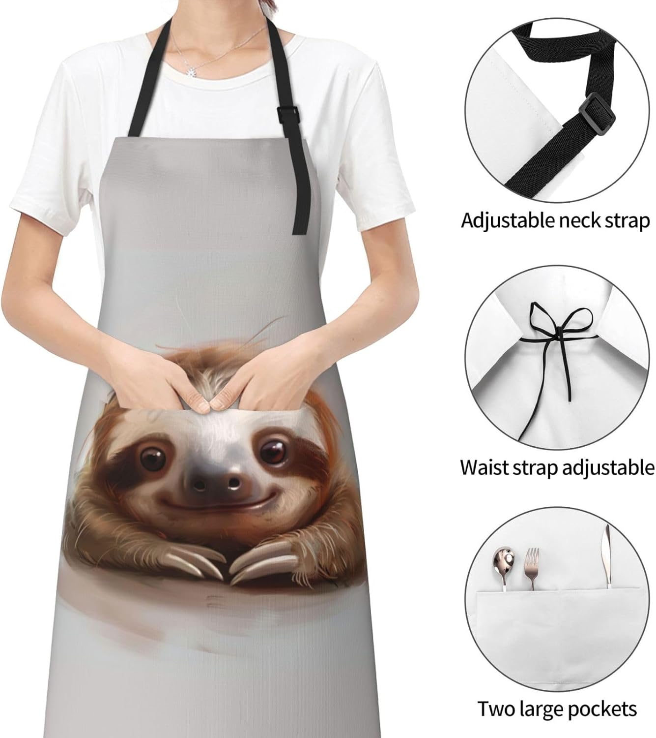 Adorable Sloth print Waterproof chef's apron with pocket apron for kitchen cooking baking barbecue and gardening
