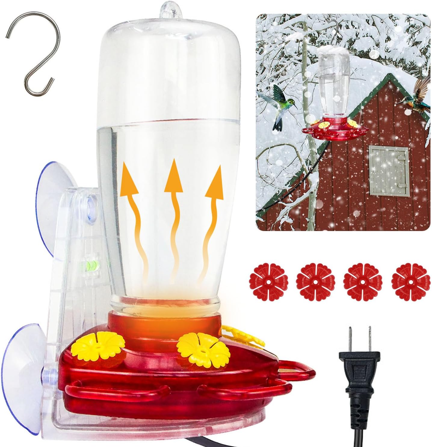 DOUBFIVSY 2 in 1 Heated Hummingbird Feeders for Outdoors, 19℃/66℉ Constant Temperature Window Hummingbird Feeder with Hooks & Suction Cups Anti Freezing Hummingbird Feeders for Winter, Garden