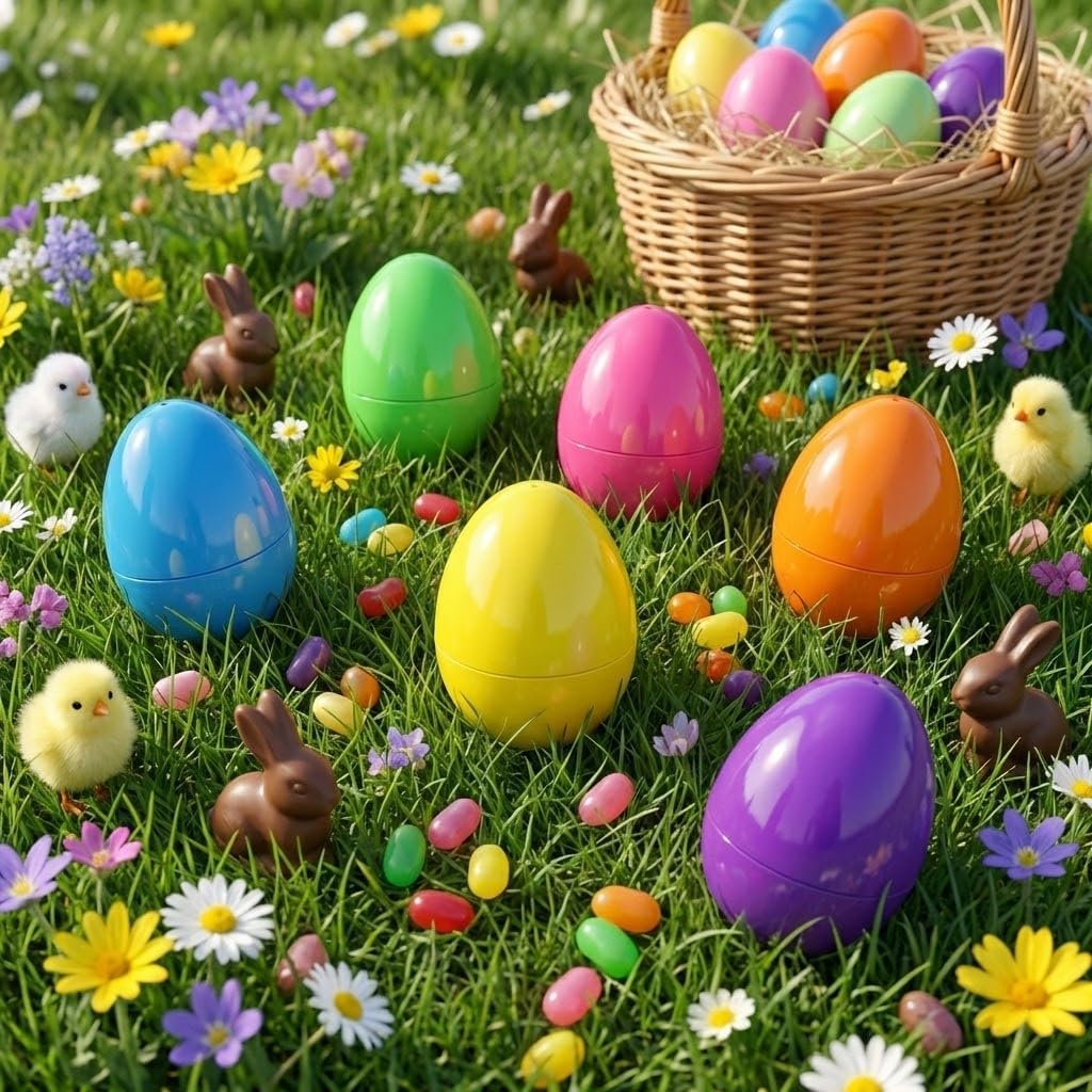 Easter Eggs Decorations Plastic Large: 5 Inch 6 Pack Jumbo Fillable Colorful Bright Easter Egg Hunt Empty Bulk Assortment
