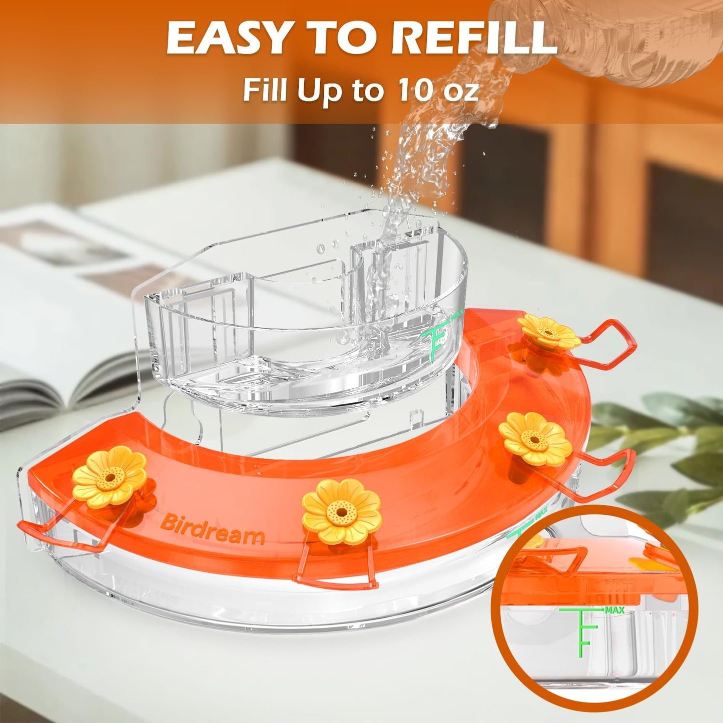 Birdream Window Hummingbird Feeders for Outdoors, with Strong Suction Cups & 7 Feeding Ports, Easy to Use and Maintain, Gift for Bird Lover, Plastic Bird Feeder, 2 Pack, 10oz Per Pack - Orange