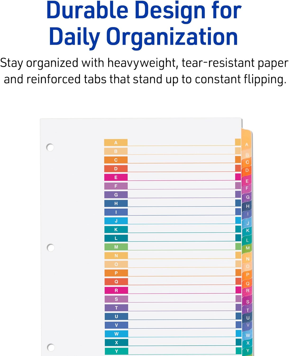 Avery A-Z Dividers for 3 Ring Binders, 26 Tabs per Set, Customizable Table of Contents, Multicolor Tabs, Great for Organizing Reports, Projects, and More (11125)